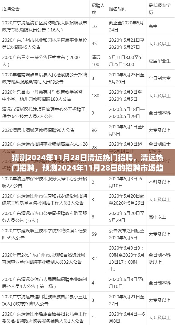 2024年11月28日清远招聘市场趋势预测与体验评测，热门岗位及行业展望